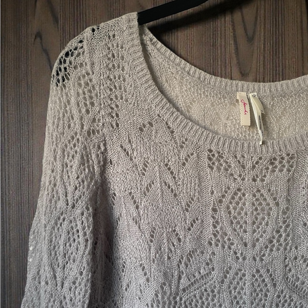 Frenchi Women’s Sheer Open Knit Gray Sweater Top | Size Medium